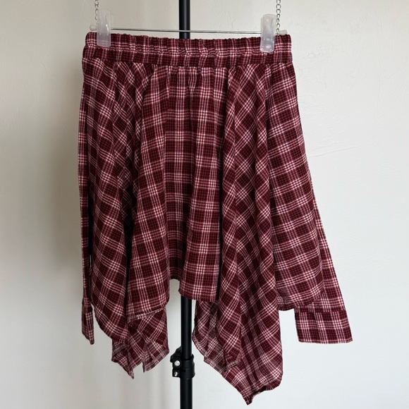 🔥 Tie Waist Skirt Faux-Sleeve Red Plaid Korean Streetwear - Picture 6 of 7